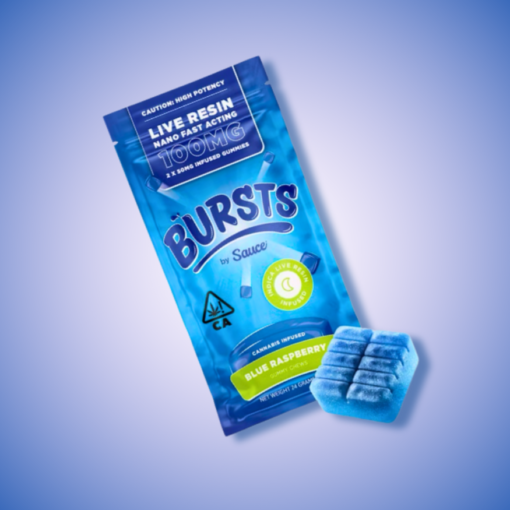 1G Sauce Bursts High Potency Edibles for a Sweet Escape - Blue Raspberry (Indica) Live Resin Infused Gummies