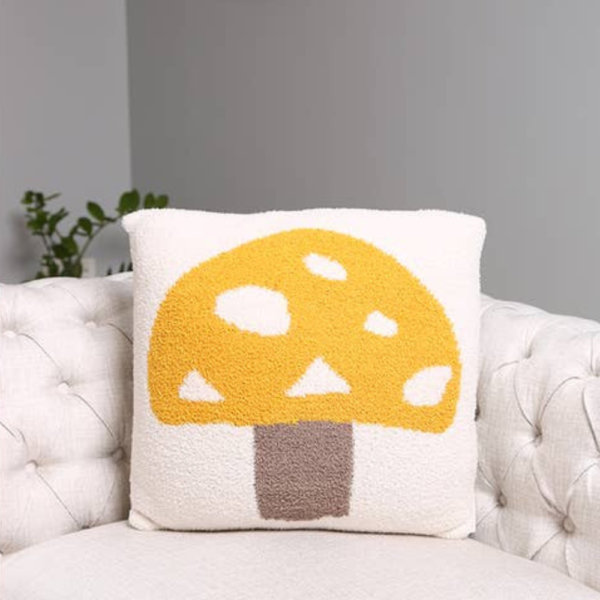 Cozy Mushroom Pillow Case - Yellow