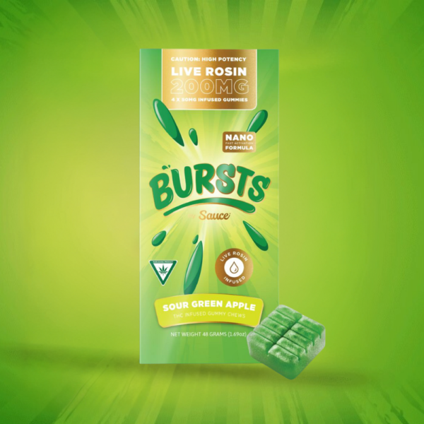 1G Sauce Bursts Sour Green Apple (Indica) Gummies Live Rosin
